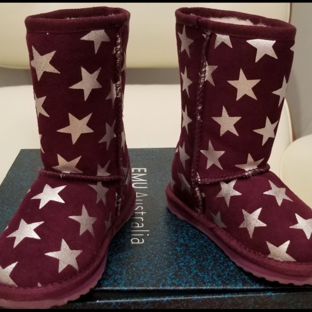 EMU Australia Kids Star Pattern 100% Genuine sheepskin and fur Boots. Size 8T